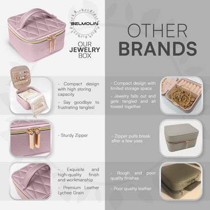 Travel Jewelry Case Organizer - Anti Tangle Storage Organizer - Leather Travel Jewelry Organizer - Portable Jewelry Travel Case - Jewelry Box - Jewelry Travel Case For Women (Soft Pink)
