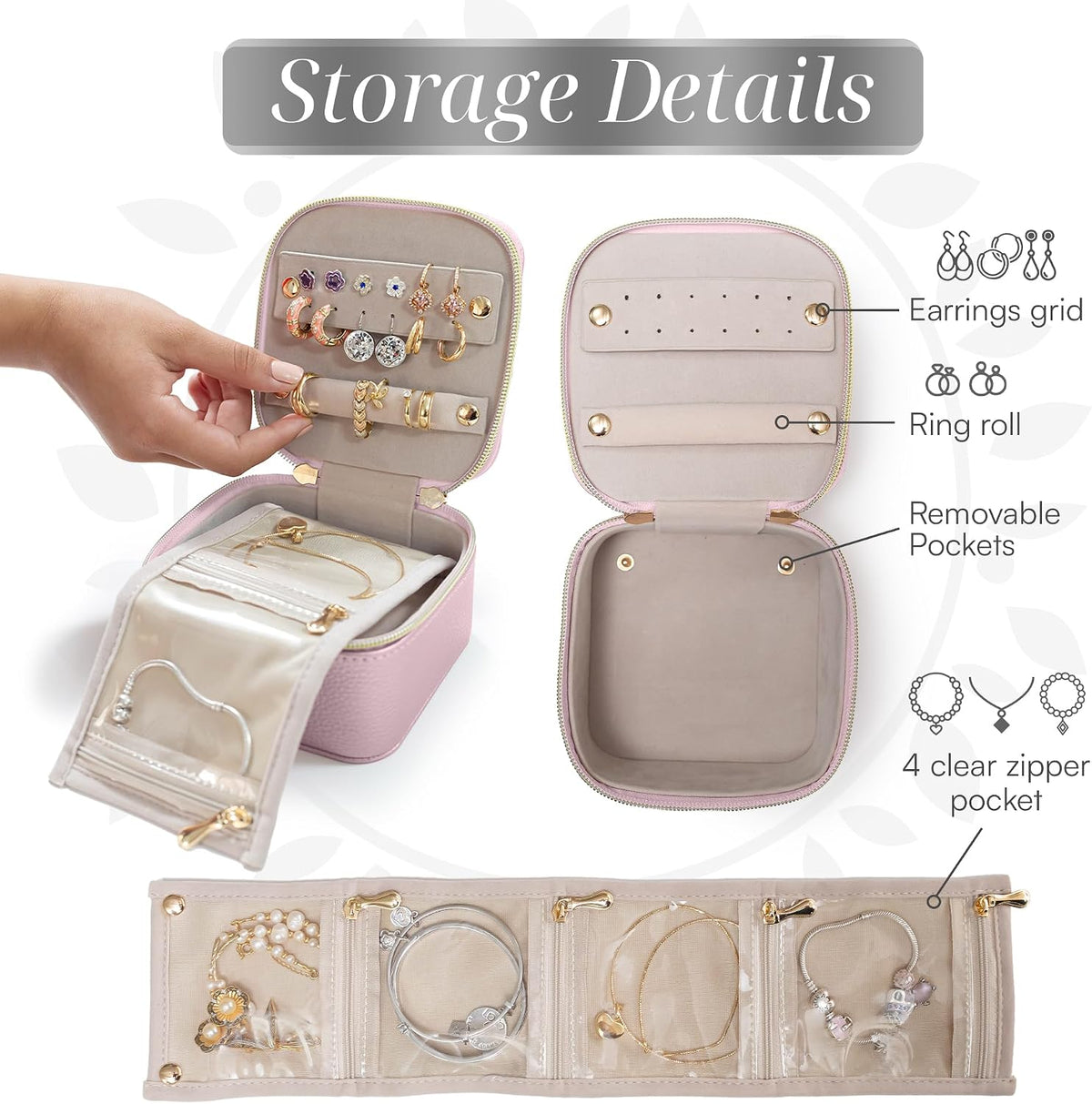 Travel Jewelry Case Organizer - Anti Tangle Storage Organizer - Leather Travel Jewelry Organizer - Portable Jewelry Travel Case - Jewelry Box - Jewelry Travel Case For Women (Soft Pink)