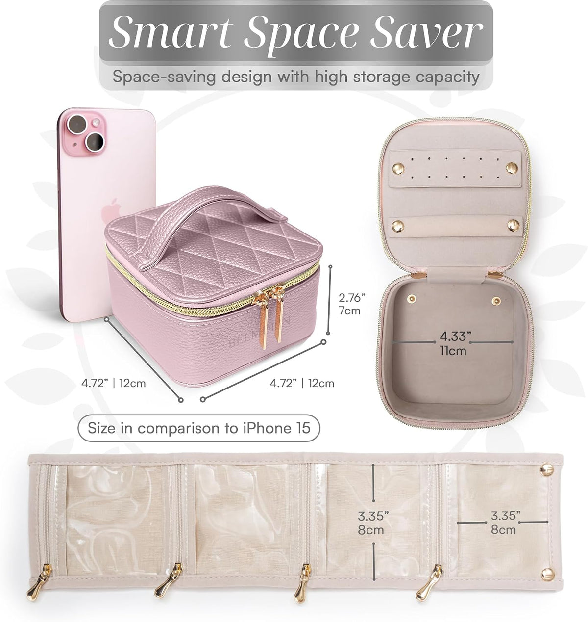 Travel Jewelry Case Organizer - Anti Tangle Storage Organizer - Leather Travel Jewelry Organizer - Portable Jewelry Travel Case - Jewelry Box - Jewelry Travel Case For Women (Soft Pink)