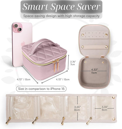 Travel Jewelry Case Organizer - Anti Tangle Storage Organizer - Leather Travel Jewelry Organizer - Portable Jewelry Travel Case - Jewelry Box - Jewelry Travel Case For Women (Soft Pink)