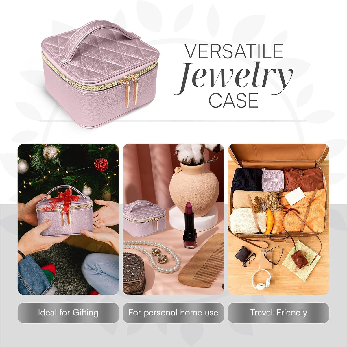 Travel Jewelry Case Organizer - Anti Tangle Storage Organizer - Leather Travel Jewelry Organizer - Portable Jewelry Travel Case - Jewelry Box - Jewelry Travel Case For Women (Soft Pink)