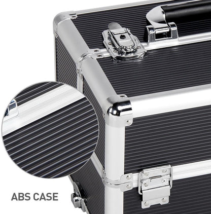 4-in-1 Rolling Makeup Train Case Aluminum Cosmetic Trolley Pink | Lockable aluminum frame with fold-out trays stores all your cosmetology supplies, rolls smoothly for travel school or clients