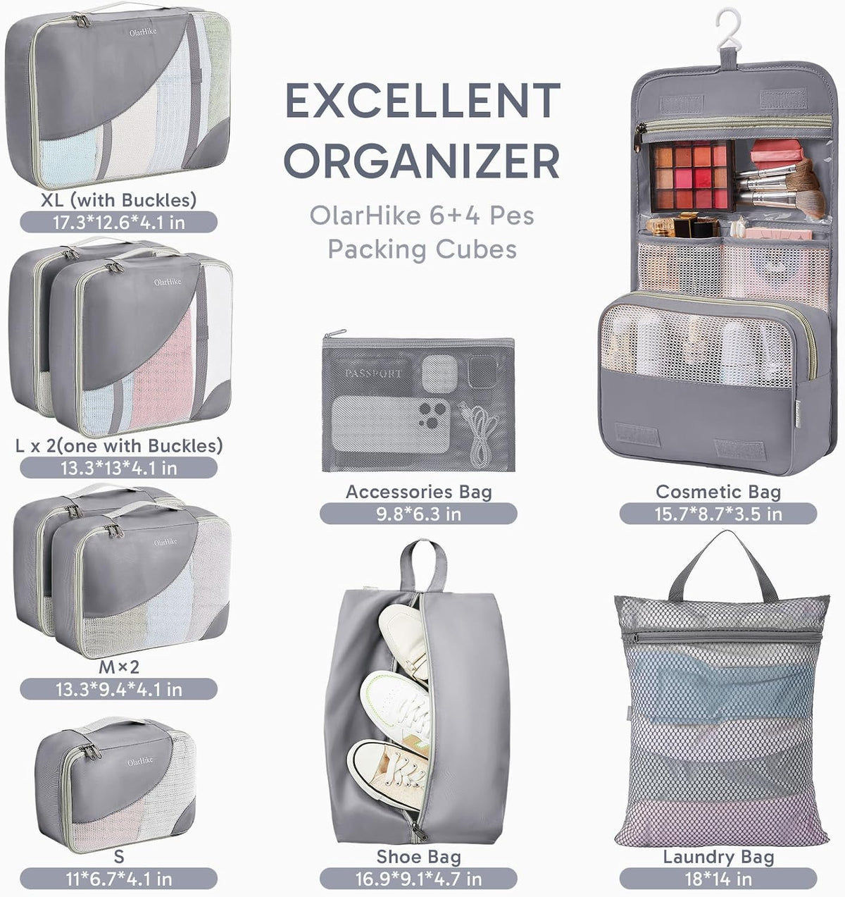 10 Set Packing Cubes for Travel,Gifts for Women Mom,Anti-Tearing Suitcase Organizer,with Over 1000 pcs Mesh Holes,Vacation Essentials & Accessories for Cruise Ship