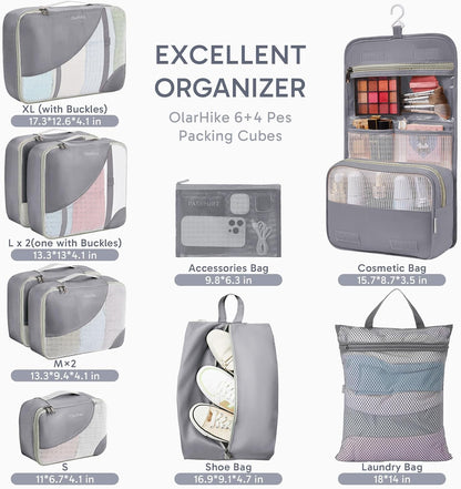 10 Set Packing Cubes for Travel,Gifts for Women Mom,Anti-Tearing Suitcase Organizer,with Over 1000 pcs Mesh Holes,Vacation Essentials & Accessories for Cruise Ship