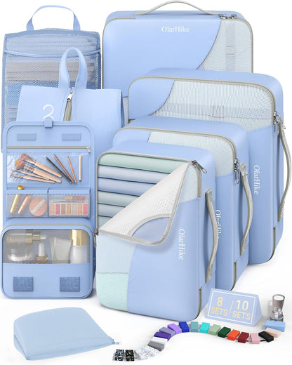 10 Set Packing Cubes for Travel,Gifts for Women Mom,Anti-Tearing Suitcase Organizer,with Over 1000 pcs Mesh Holes,Vacation Essentials & Accessories for Cruise Ship