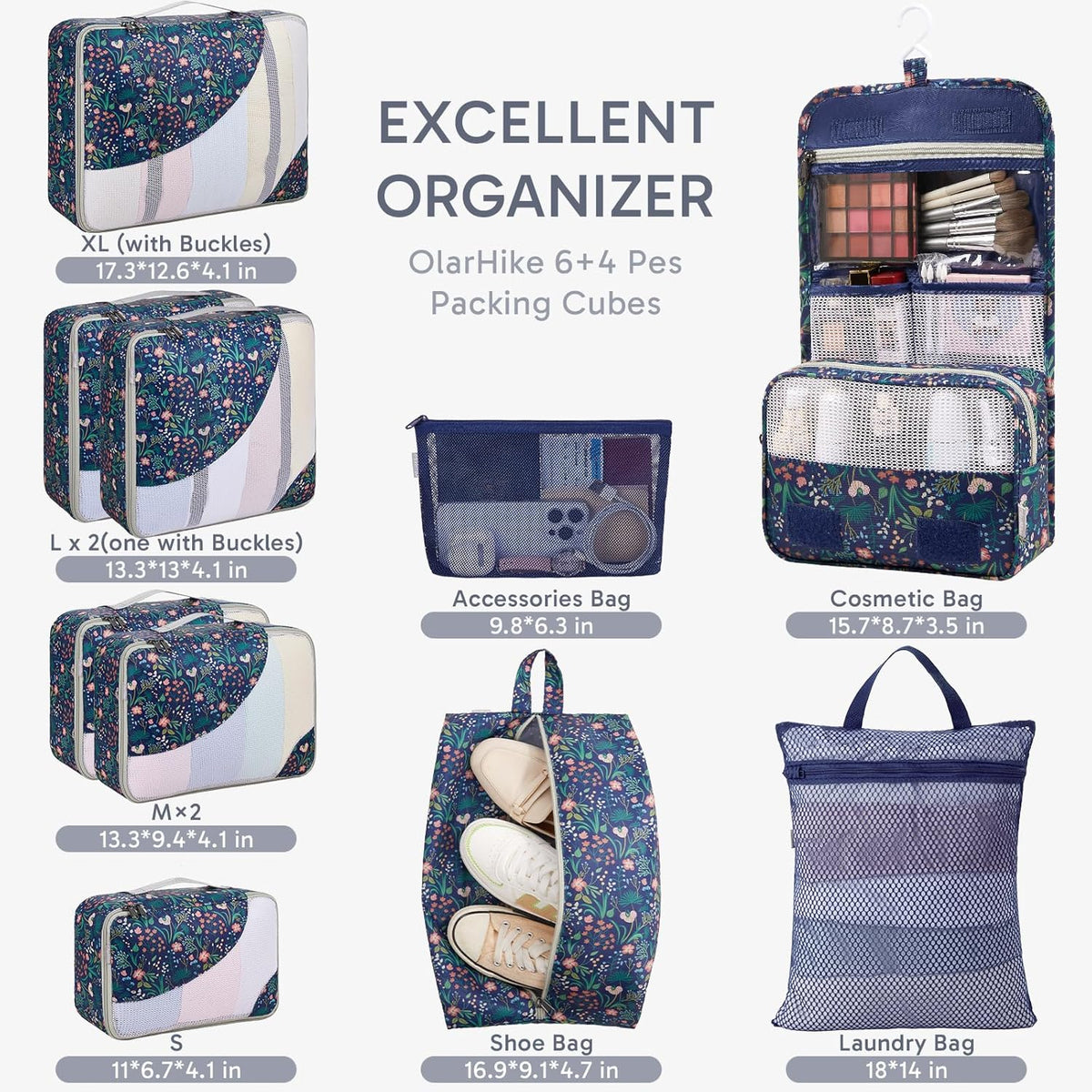 10 Set Packing Cubes for Travel,Gifts for Women Mom,Anti-Tearing Suitcase Organizer,with Over 1000 pcs Mesh Holes,Vacation Essentials & Accessories for Cruise Ship