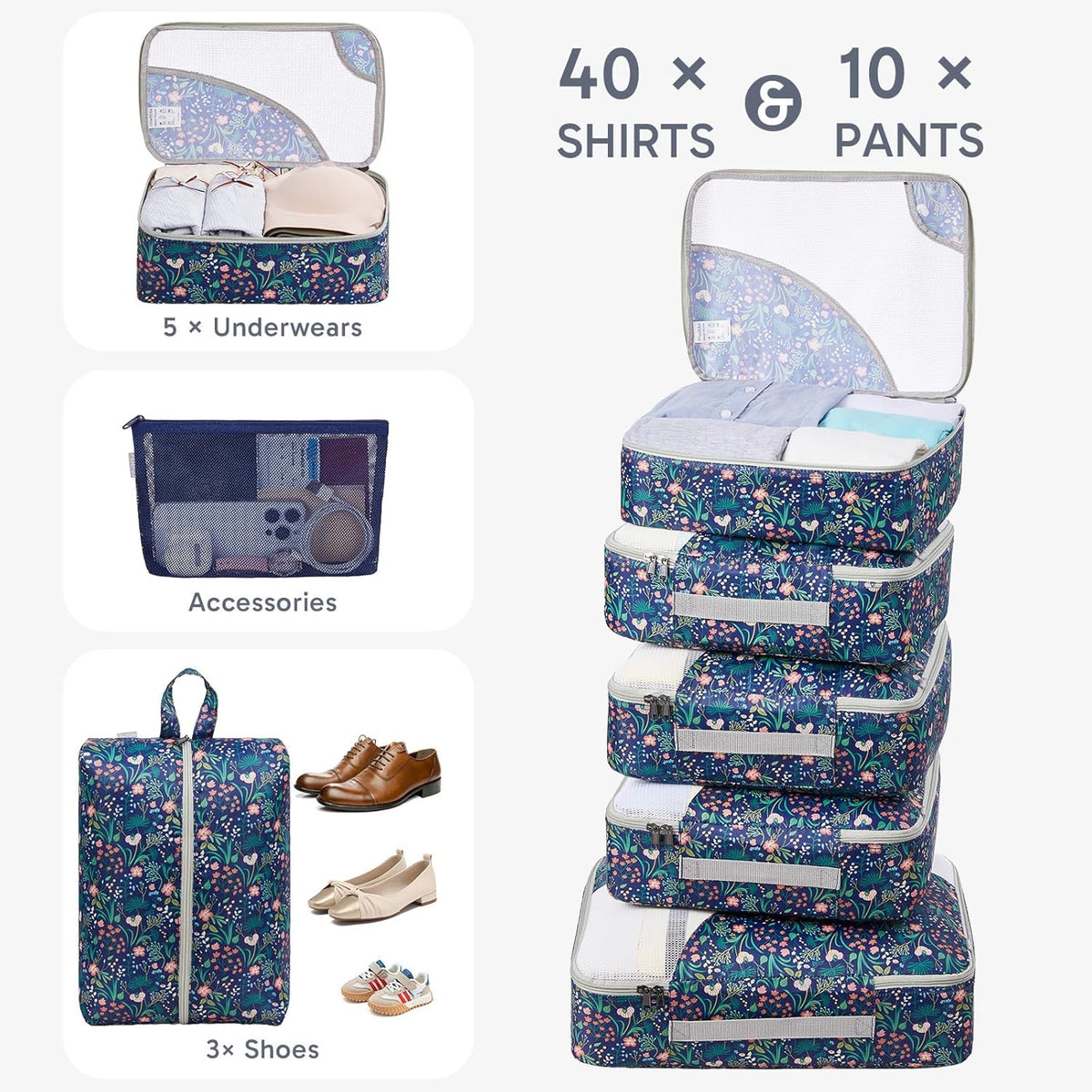 10 Set Packing Cubes for Travel,Gifts for Women Mom,Anti-Tearing Suitcase Organizer,with Over 1000 pcs Mesh Holes,Vacation Essentials & Accessories for Cruise Ship