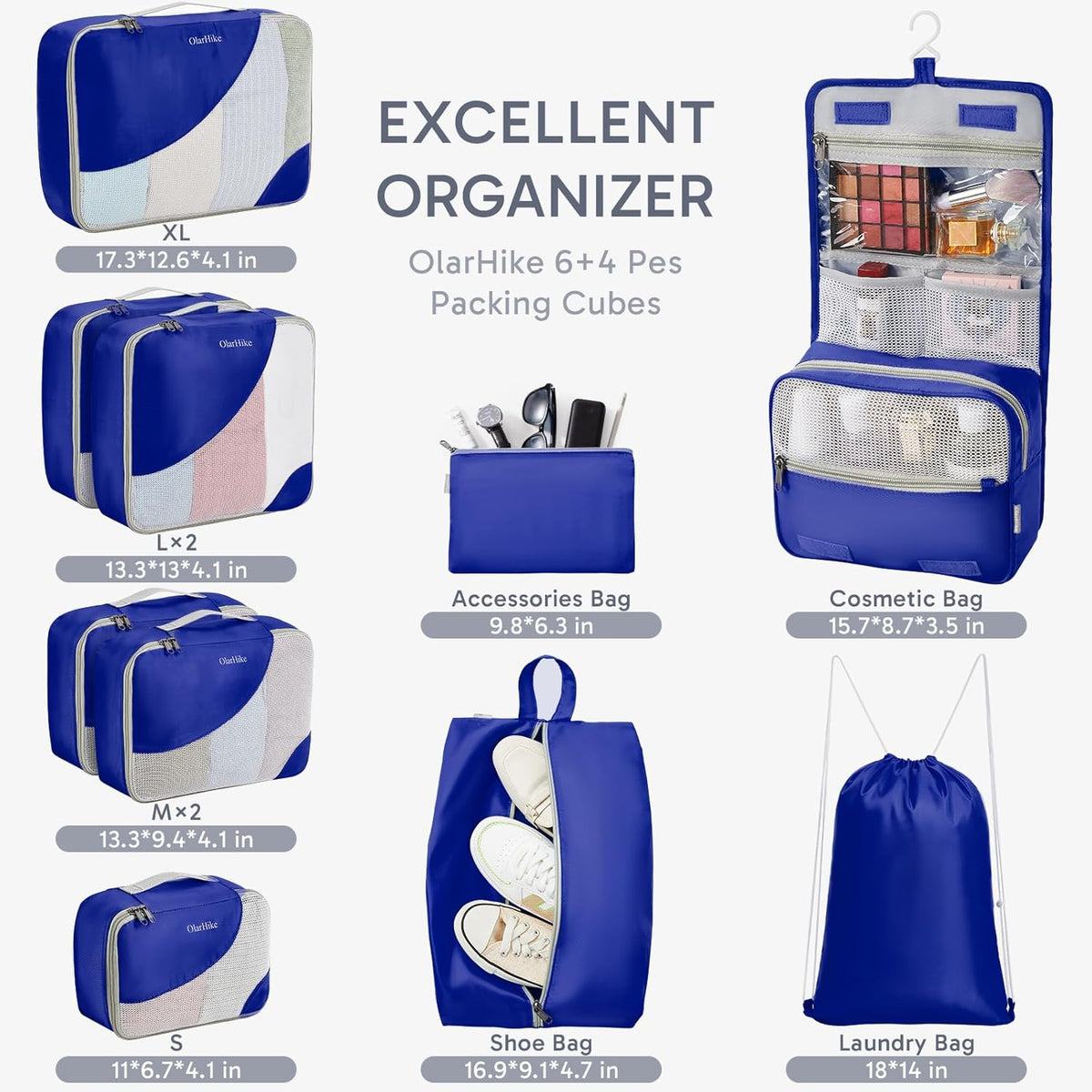 10 Set Packing Cubes for Travel,Gifts for Women Mom,Anti-Tearing Suitcase Organizer,with Over 1000 pcs Mesh Holes,Vacation Essentials & Accessories for Cruise Ship