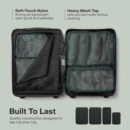 Packing Cells - 4 Set Packing Cubes Luggage Organizer Bags (S, M, 2 x L), Must-Have Suitcase Organizer for Travel, Road Trip & Camping Accessories, Stain-proof, Washable, 3 Sizes - Forest