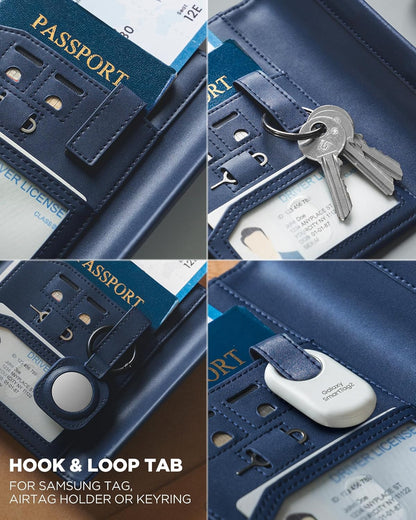 RFID Blocking Leather Passport & Card Holder, Dual Person Travel Passport Wallet with Secure Magnetic Closure, Green