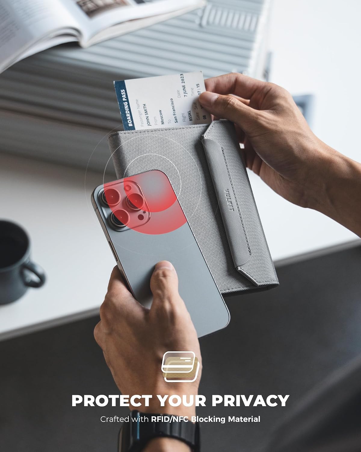 RFID Blocking Leather Passport & Card Holder, Dual Person Travel Passport Wallet with Secure Magnetic Closure, Green