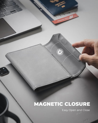 RFID Blocking Leather Passport & Card Holder, Dual Person Travel Passport Wallet with Secure Magnetic Closure, Green