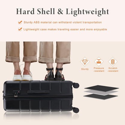 Carry on Luggage, Hard Shell ABS Suitcase with Double Spinner Wheels, Lightweight Expandable Rolling Suit Case with TSA Lock, 21 Inch Charcoal Black