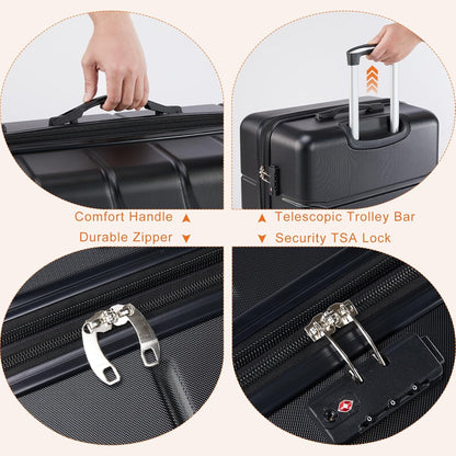 Carry on Luggage, Hard Shell ABS Suitcase with Double Spinner Wheels, Lightweight Expandable Rolling Suit Case with TSA Lock, 21 Inch Charcoal Black