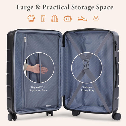 Carry on Luggage, Hard Shell ABS Suitcase with Double Spinner Wheels, Lightweight Expandable Rolling Suit Case with TSA Lock, 21 Inch Charcoal Black