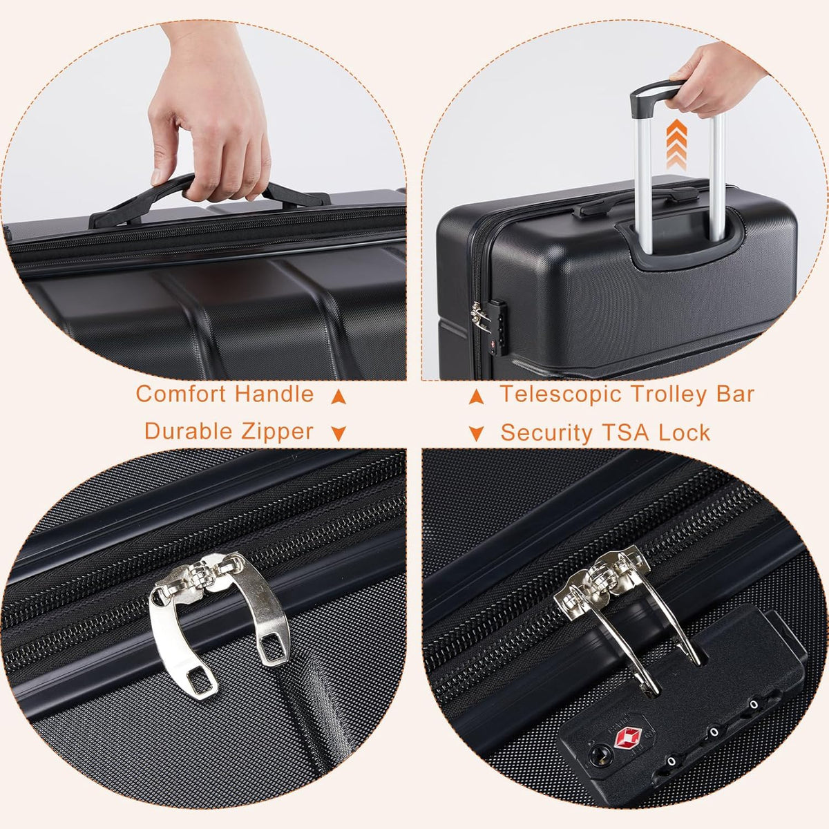 Carry on Luggage, Hard Shell ABS Suitcase with Double Spinner Wheels, Lightweight Expandable Rolling Suit Case with TSA Lock, 21 Inch Charcoal Black