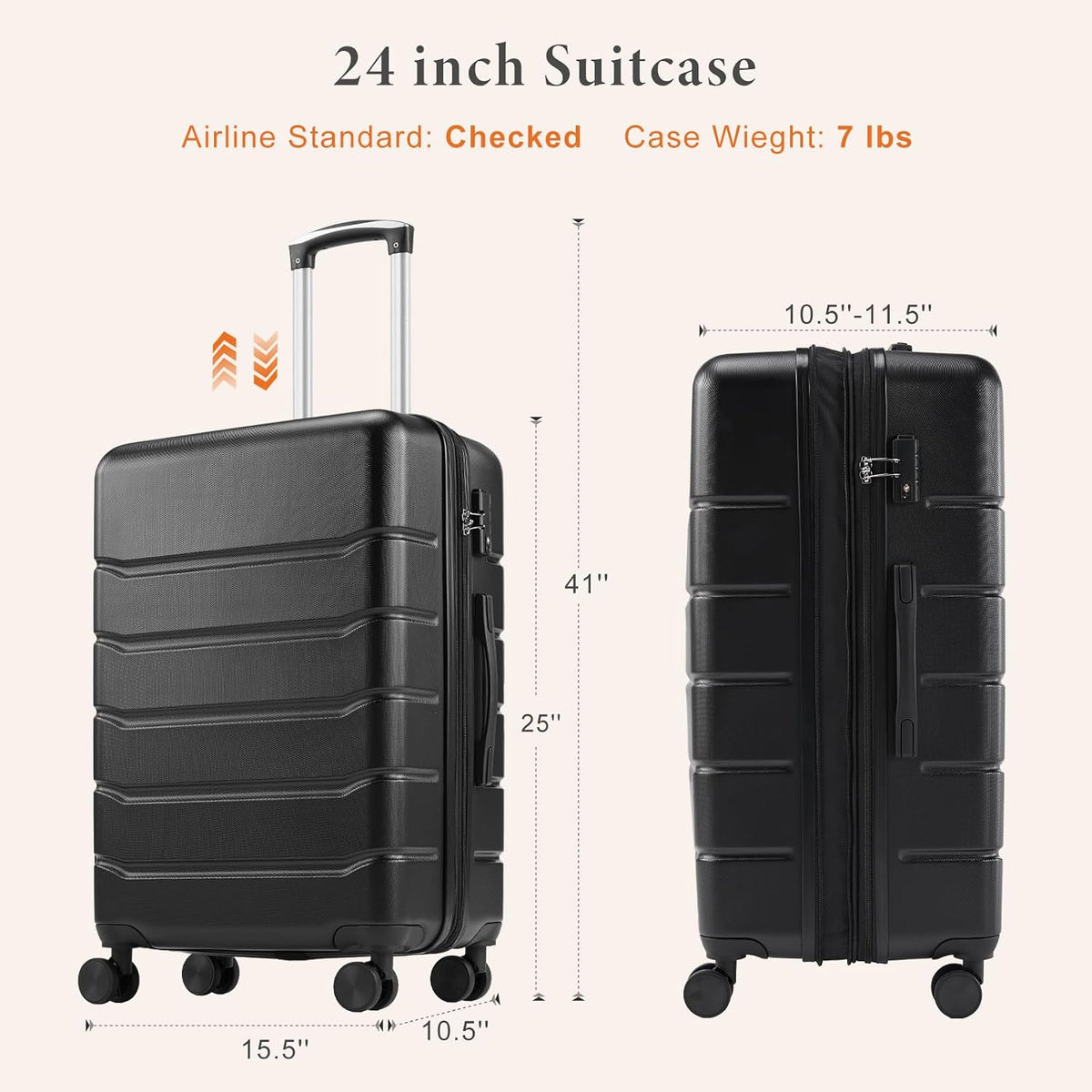 Carry on Luggage, Hard Shell ABS Suitcase with Double Spinner Wheels, Lightweight Expandable Rolling Suit Case with TSA Lock, 21 Inch Charcoal Black