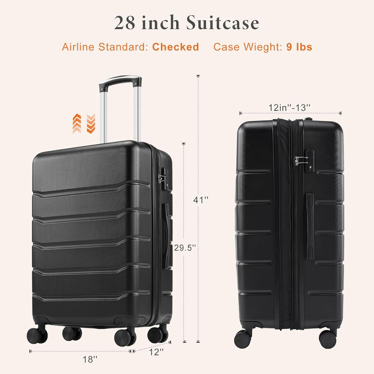 Carry on Luggage, Hard Shell ABS Suitcase with Double Spinner Wheels, Lightweight Expandable Rolling Suit Case with TSA Lock, 21 Inch Charcoal Black