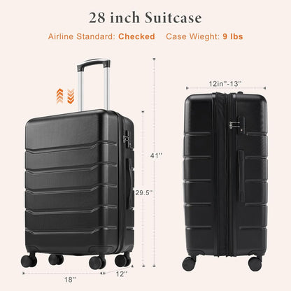 Carry on Luggage, Hard Shell ABS Suitcase with Double Spinner Wheels, Lightweight Expandable Rolling Suit Case with TSA Lock, 21 Inch Charcoal Black