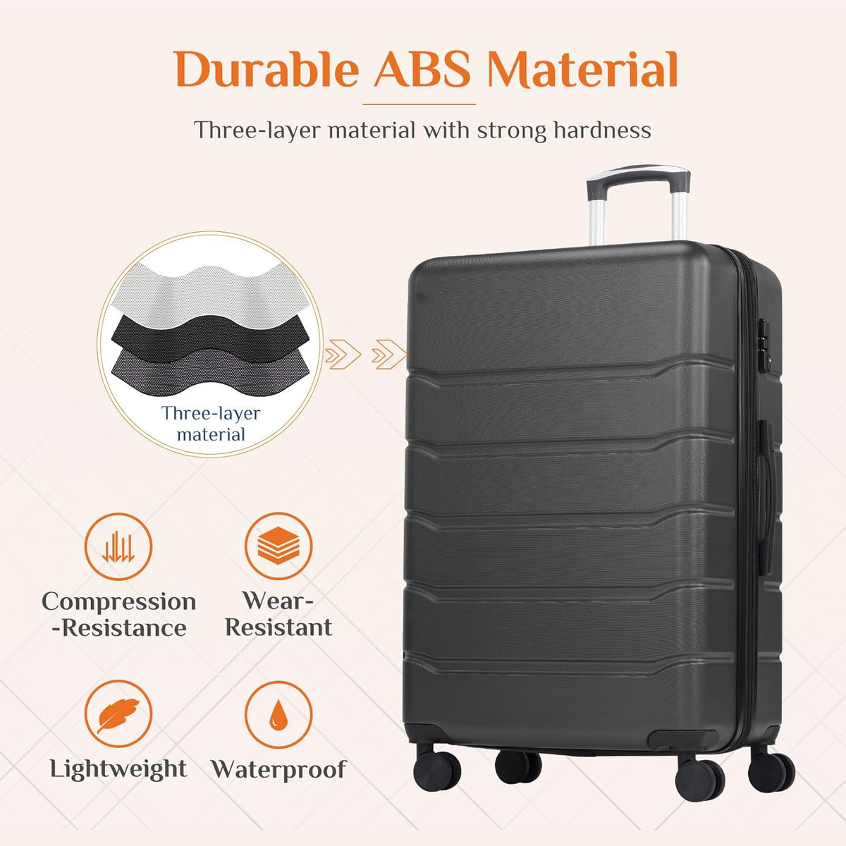 Carry on Luggage, Hard Shell ABS Suitcase with Double Spinner Wheels, Lightweight Expandable Rolling Suit Case with TSA Lock, 21 Inch Charcoal Black