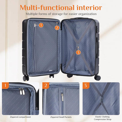 Carry on Luggage, Hard Shell ABS Suitcase with Double Spinner Wheels, Lightweight Expandable Rolling Suit Case with TSA Lock, 21 Inch Charcoal Black