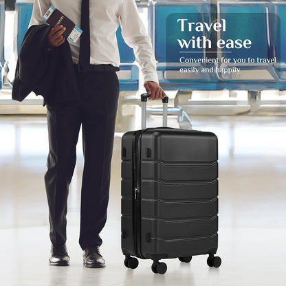 Carry on Luggage, Hard Shell ABS Suitcase with Double Spinner Wheels, Lightweight Expandable Rolling Suit Case with TSA Lock, 21 Inch Charcoal Black