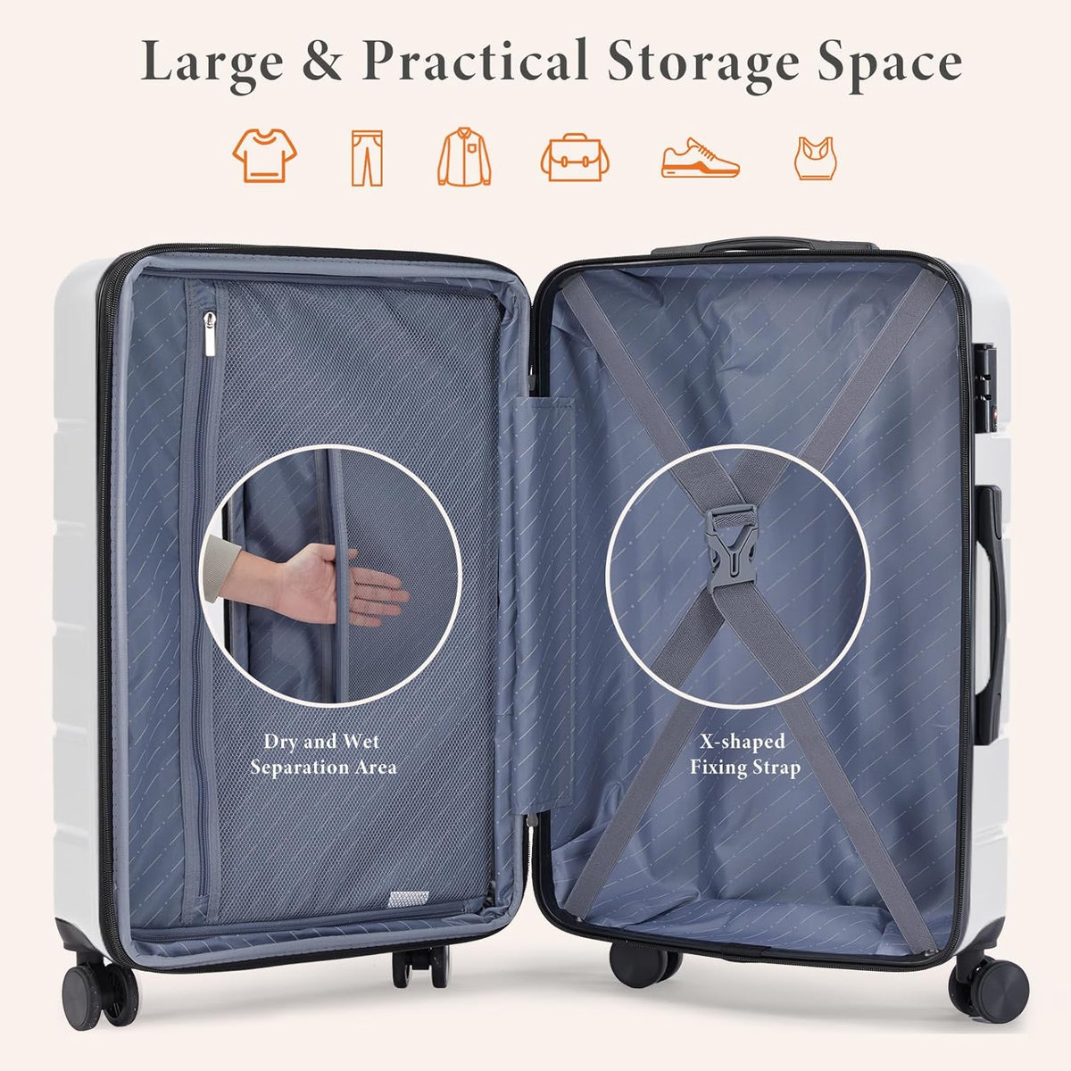 Carry on Luggage, Hard Shell ABS Suitcase with Double Spinner Wheels, Lightweight Expandable Rolling Suit Case with TSA Lock, 21 Inch Charcoal Black