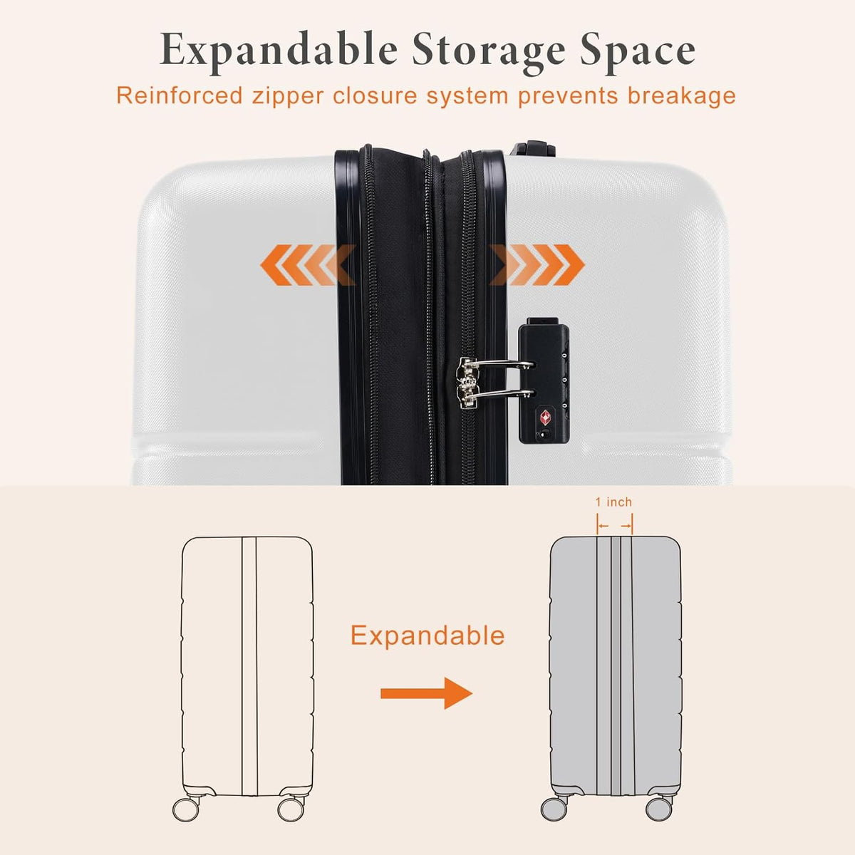 Carry on Luggage, Hard Shell ABS Suitcase with Double Spinner Wheels, Lightweight Expandable Rolling Suit Case with TSA Lock, 21 Inch Charcoal Black