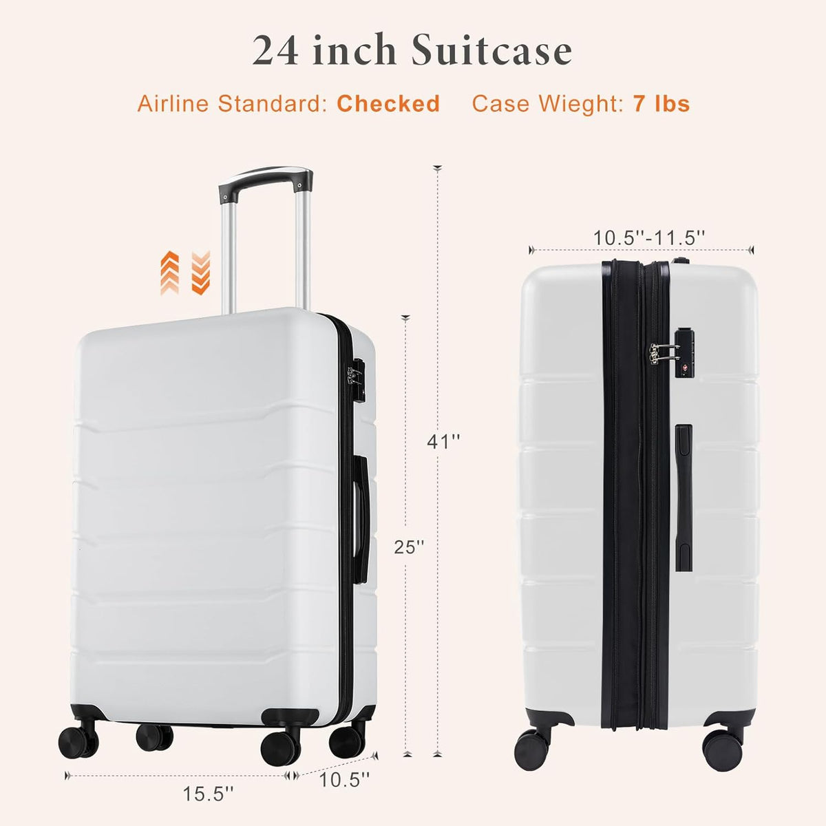 Carry on Luggage, Hard Shell ABS Suitcase with Double Spinner Wheels, Lightweight Expandable Rolling Suit Case with TSA Lock, 21 Inch Charcoal Black