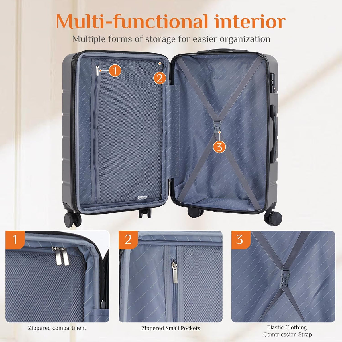 Carry on Luggage, Hard Shell ABS Suitcase with Double Spinner Wheels, Lightweight Expandable Rolling Suit Case with TSA Lock, 21 Inch Charcoal Black