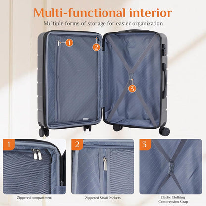 Carry on Luggage, Hard Shell ABS Suitcase with Double Spinner Wheels, Lightweight Expandable Rolling Suit Case with TSA Lock, 21 Inch Charcoal Black