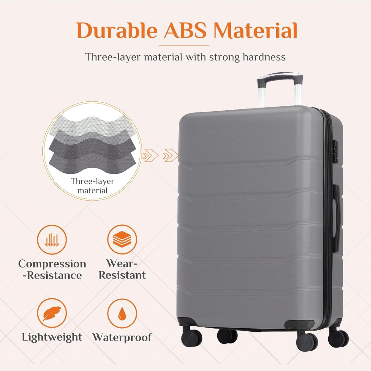 Carry on Luggage, Hard Shell ABS Suitcase with Double Spinner Wheels, Lightweight Expandable Rolling Suit Case with TSA Lock, 21 Inch Charcoal Black