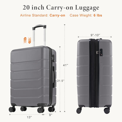 Carry on Luggage, Hard Shell ABS Suitcase with Double Spinner Wheels, Lightweight Expandable Rolling Suit Case with TSA Lock, 21 Inch Charcoal Black