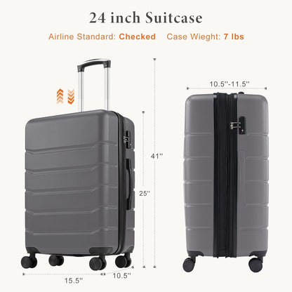 Carry on Luggage, Hard Shell ABS Suitcase with Double Spinner Wheels, Lightweight Expandable Rolling Suit Case with TSA Lock, 21 Inch Charcoal Black