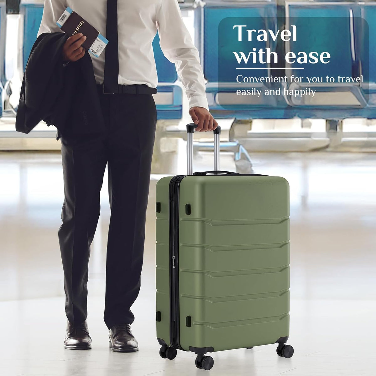 Carry on Luggage, Hard Shell ABS Suitcase with Double Spinner Wheels, Lightweight Expandable Rolling Suit Case with TSA Lock, 21 Inch Charcoal Black