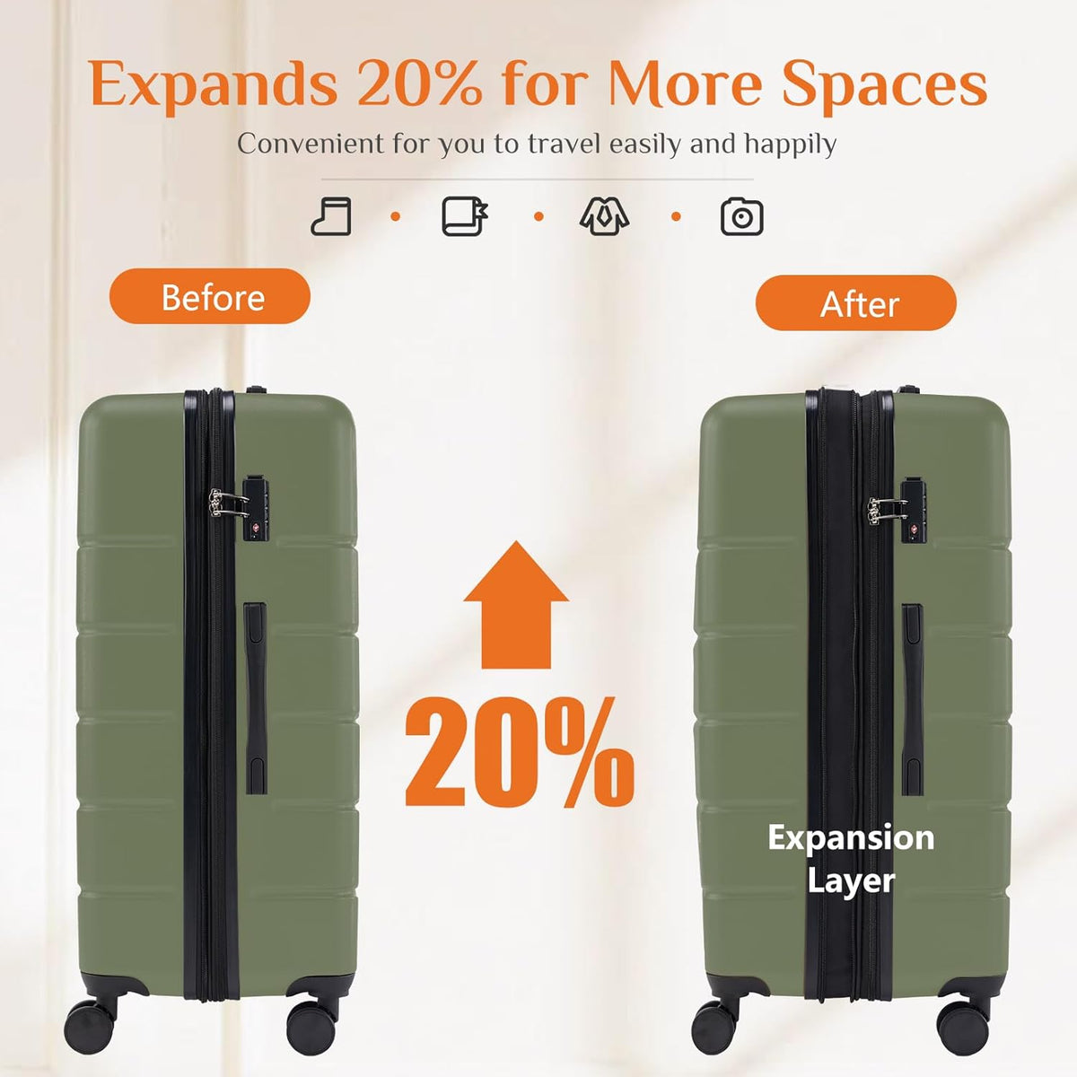 Carry on Luggage, Hard Shell ABS Suitcase with Double Spinner Wheels, Lightweight Expandable Rolling Suit Case with TSA Lock, 21 Inch Charcoal Black