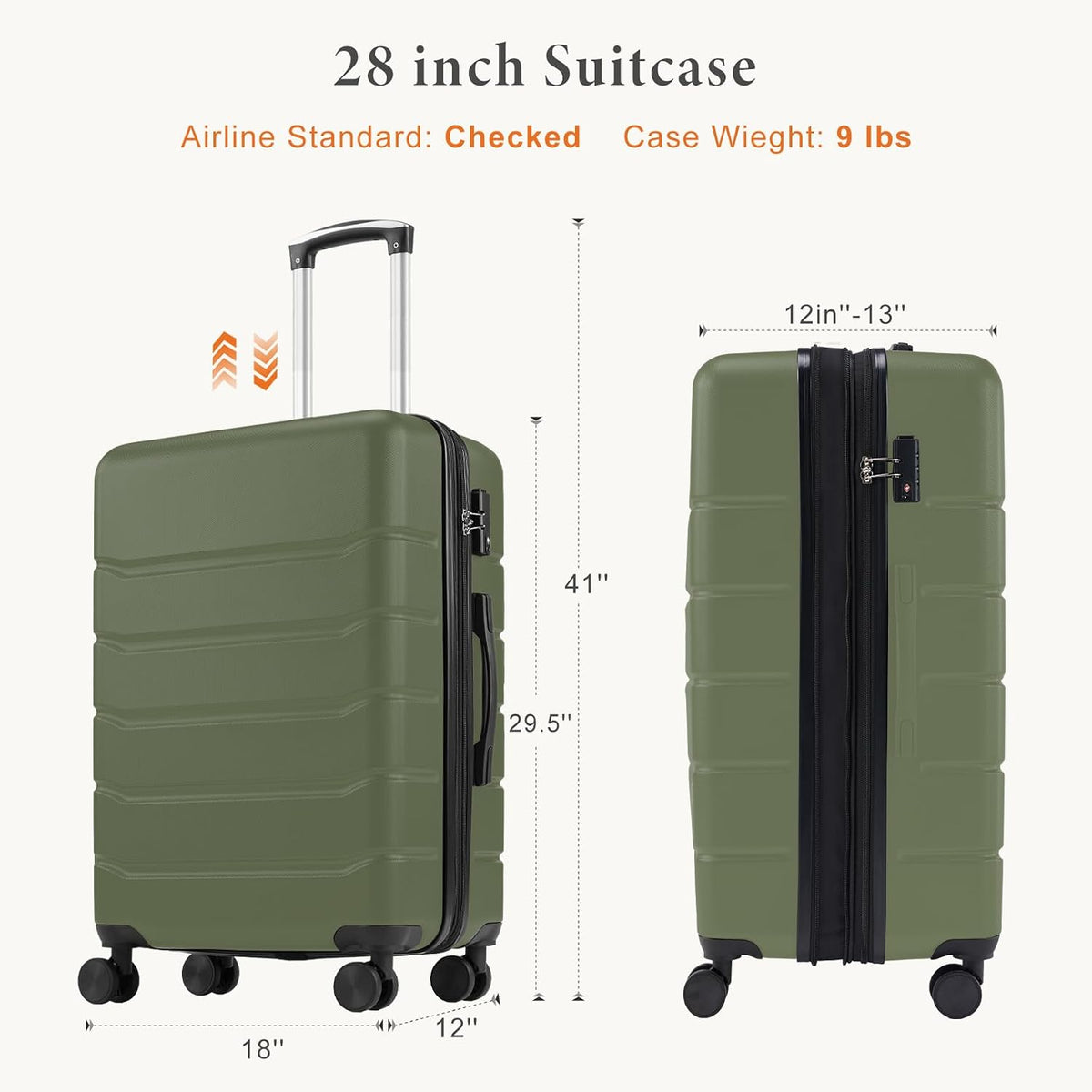 Carry on Luggage, Hard Shell ABS Suitcase with Double Spinner Wheels, Lightweight Expandable Rolling Suit Case with TSA Lock, 21 Inch Charcoal Black
