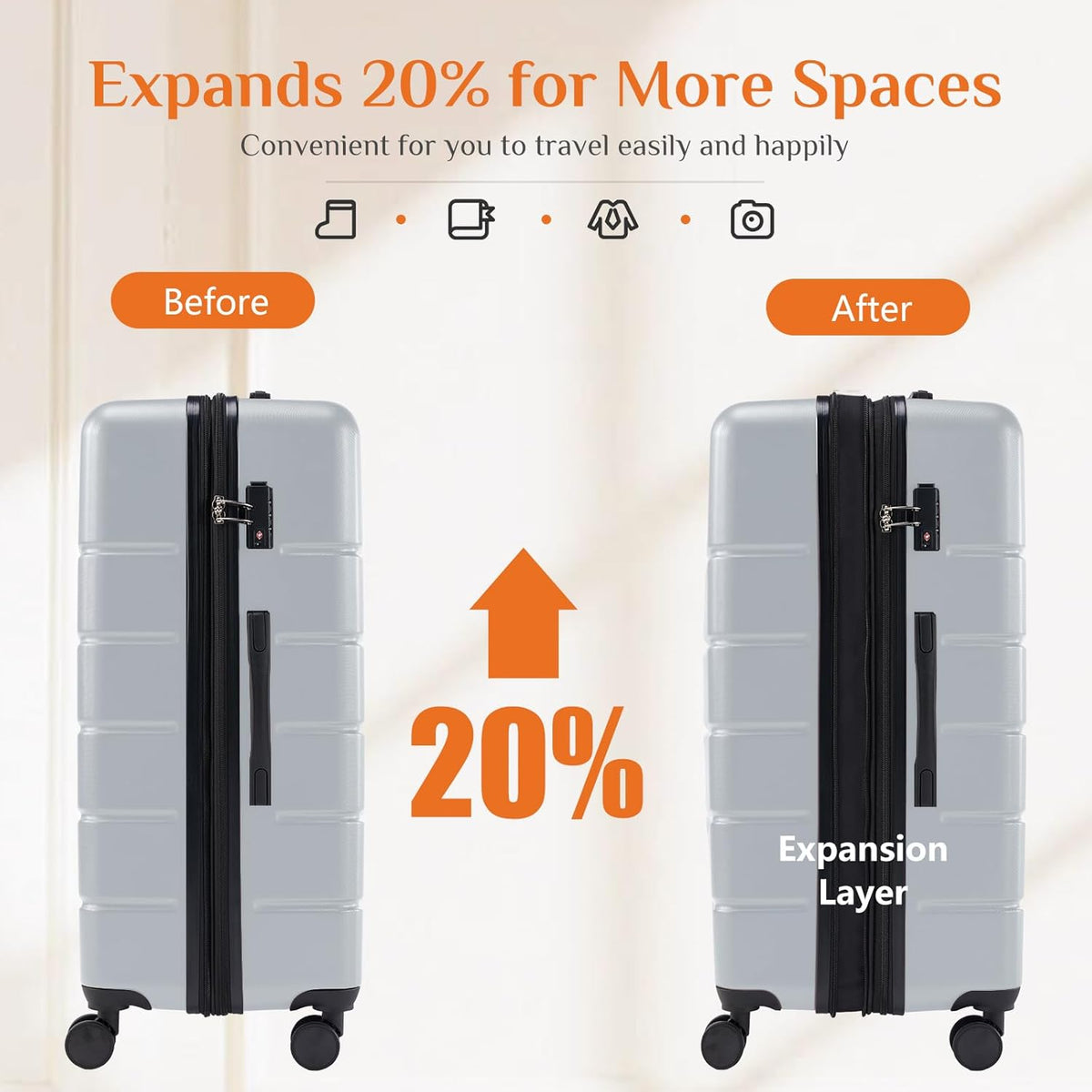 Carry on Luggage, Hard Shell ABS Suitcase with Double Spinner Wheels, Lightweight Expandable Rolling Suit Case with TSA Lock, 21 Inch Charcoal Black