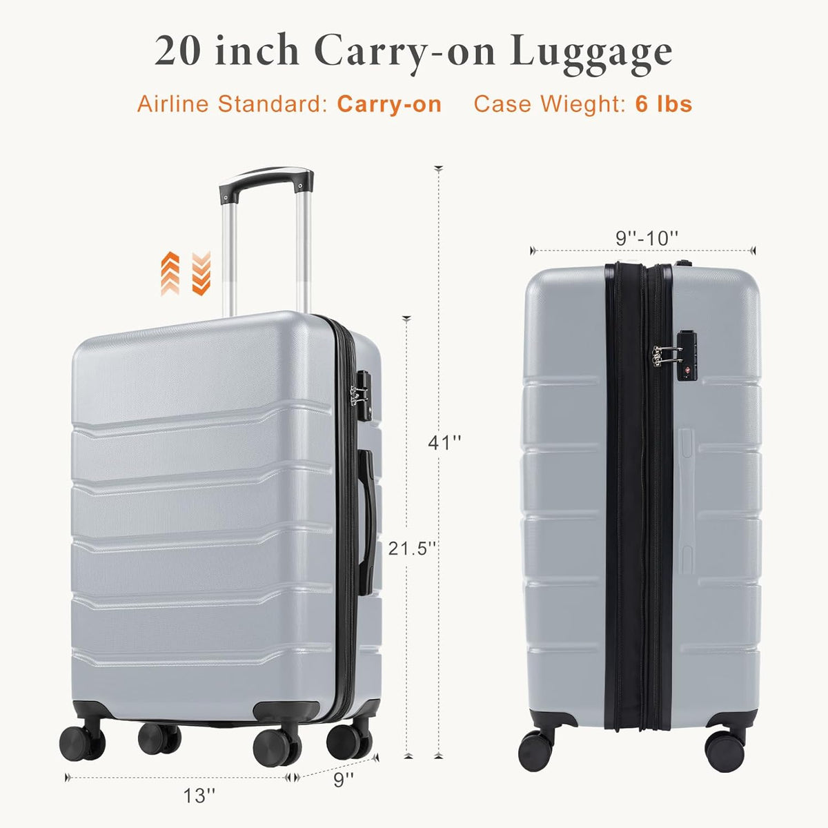 Carry on Luggage, Hard Shell ABS Suitcase with Double Spinner Wheels, Lightweight Expandable Rolling Suit Case with TSA Lock, 21 Inch Charcoal Black