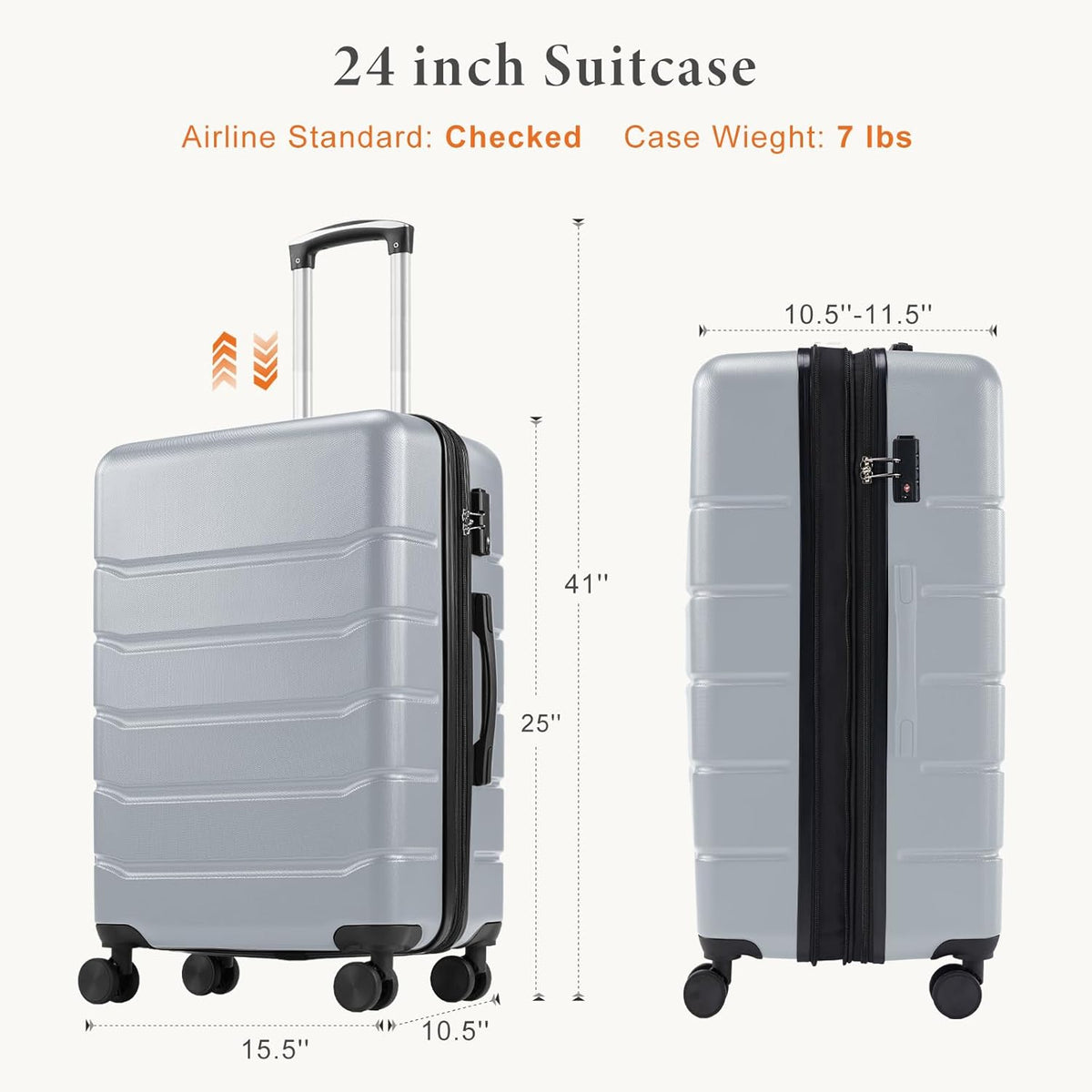 Carry on Luggage, Hard Shell ABS Suitcase with Double Spinner Wheels, Lightweight Expandable Rolling Suit Case with TSA Lock, 21 Inch Charcoal Black