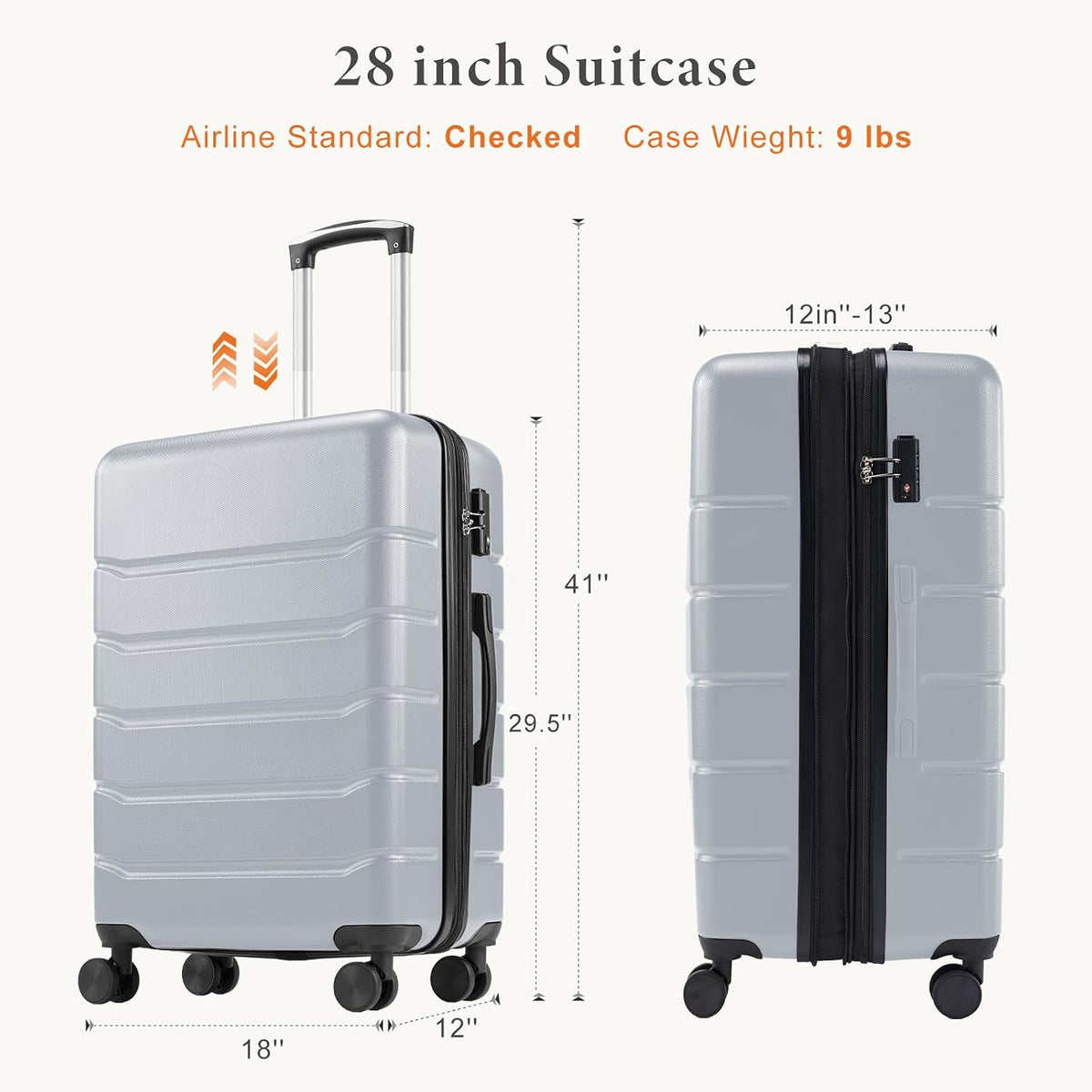 Carry on Luggage, Hard Shell ABS Suitcase with Double Spinner Wheels, Lightweight Expandable Rolling Suit Case with TSA Lock, 21 Inch Charcoal Black