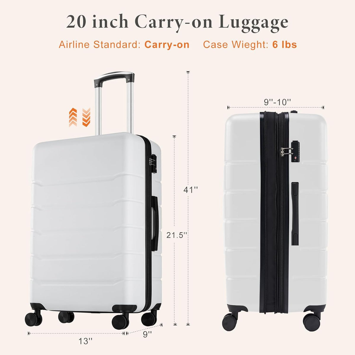 Carry on Luggage, Hard Shell ABS Suitcase with Double Spinner Wheels, Lightweight Expandable Rolling Suit Case with TSA Lock, 21 Inch Charcoal Black