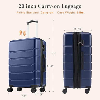 Carry on Luggage, Hard Shell ABS Suitcase with Double Spinner Wheels, Lightweight Expandable Rolling Suit Case with TSA Lock, 21 Inch Charcoal Black