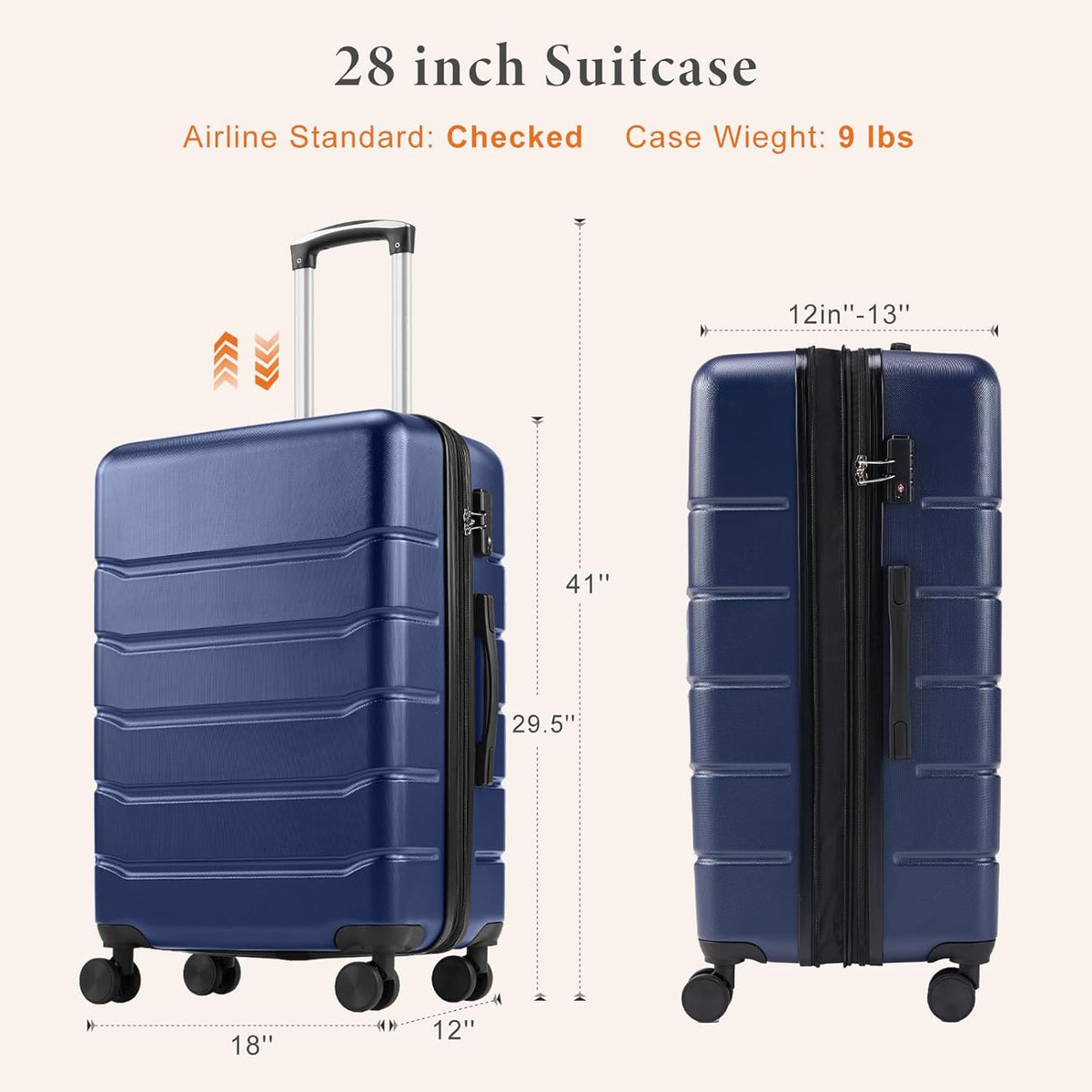 Carry on Luggage, Hard Shell ABS Suitcase with Double Spinner Wheels, Lightweight Expandable Rolling Suit Case with TSA Lock, 21 Inch Charcoal Black