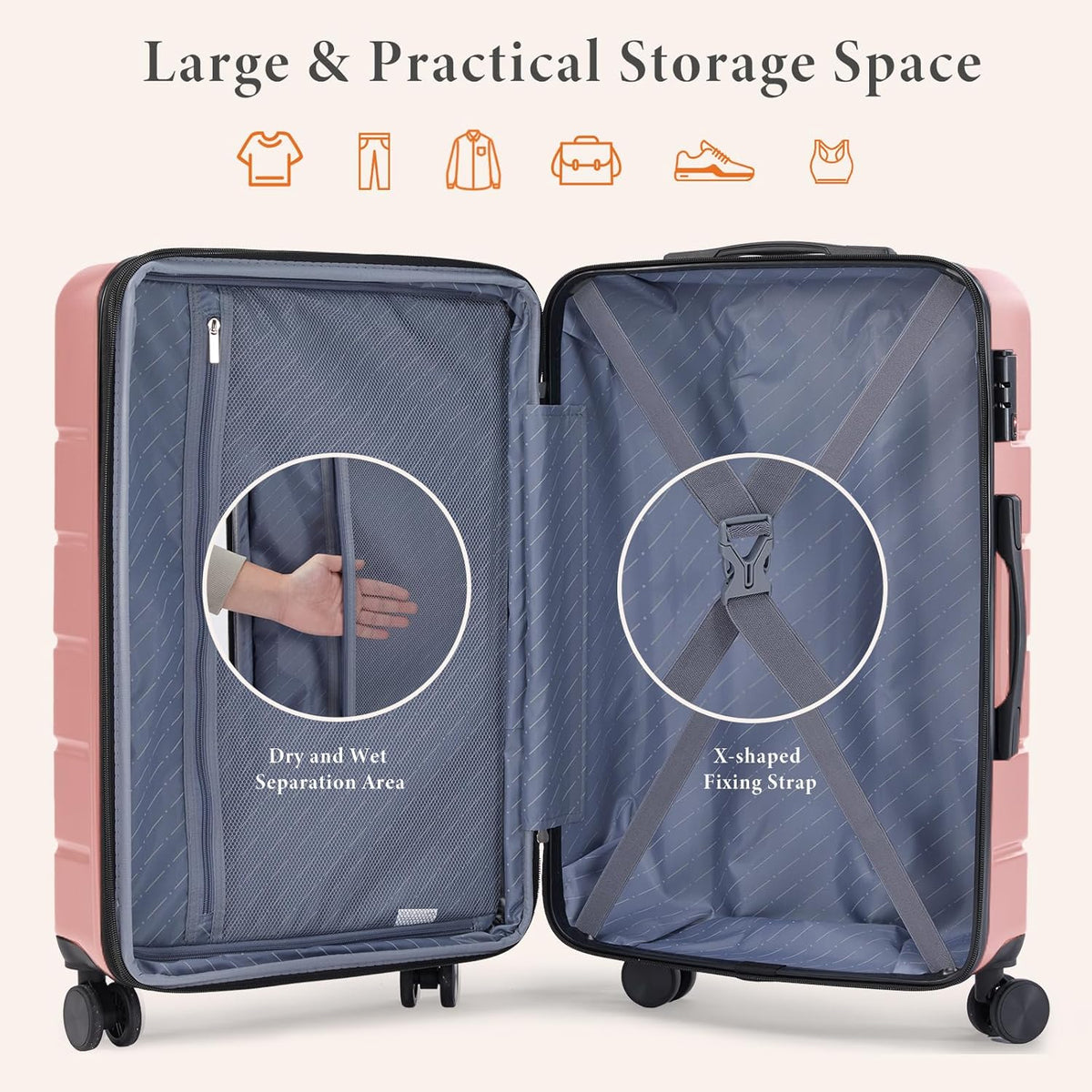 Carry on Luggage, Hard Shell ABS Suitcase with Double Spinner Wheels, Lightweight Expandable Rolling Suit Case with TSA Lock, 21 Inch Charcoal Black