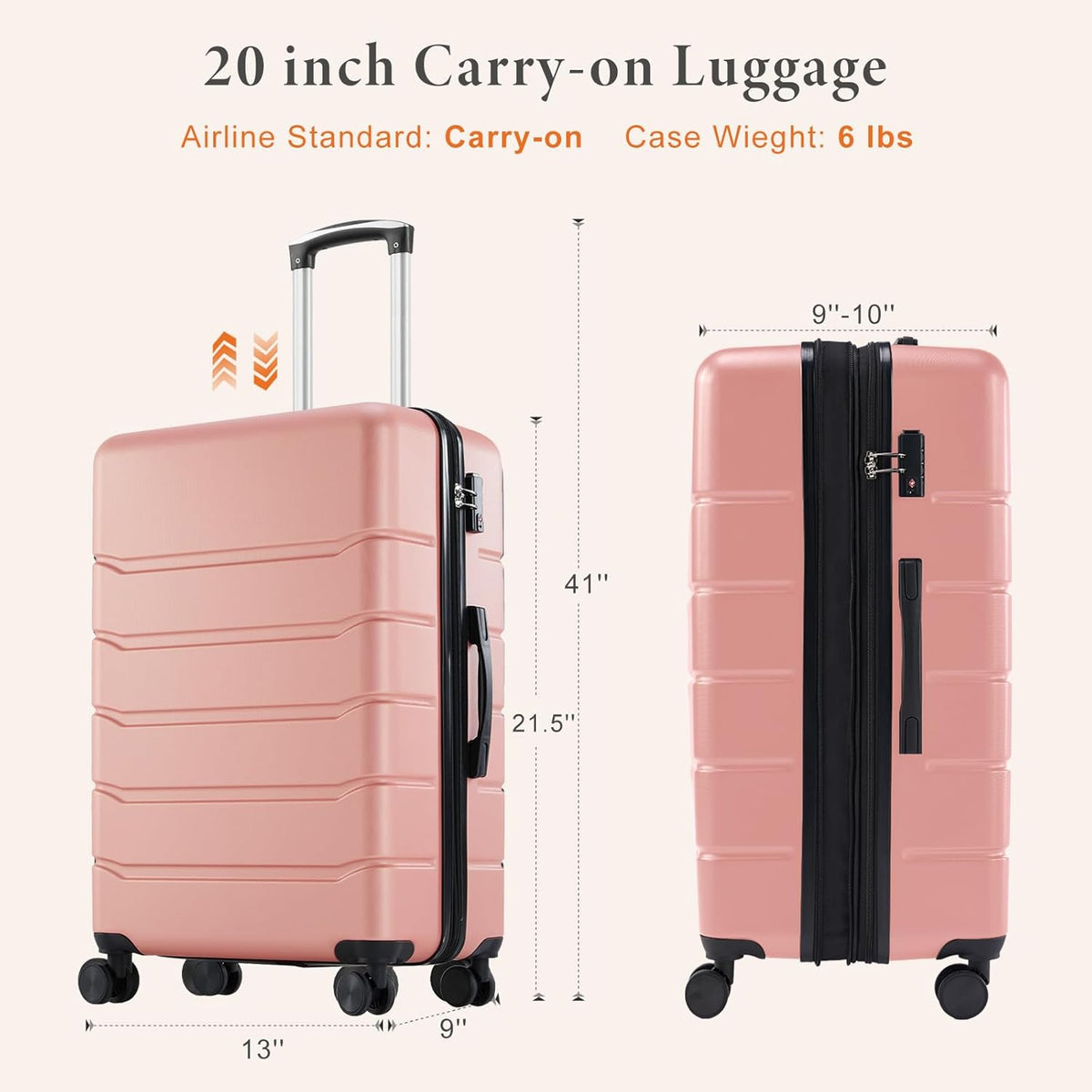 Carry on Luggage, Hard Shell ABS Suitcase with Double Spinner Wheels, Lightweight Expandable Rolling Suit Case with TSA Lock, 21 Inch Charcoal Black