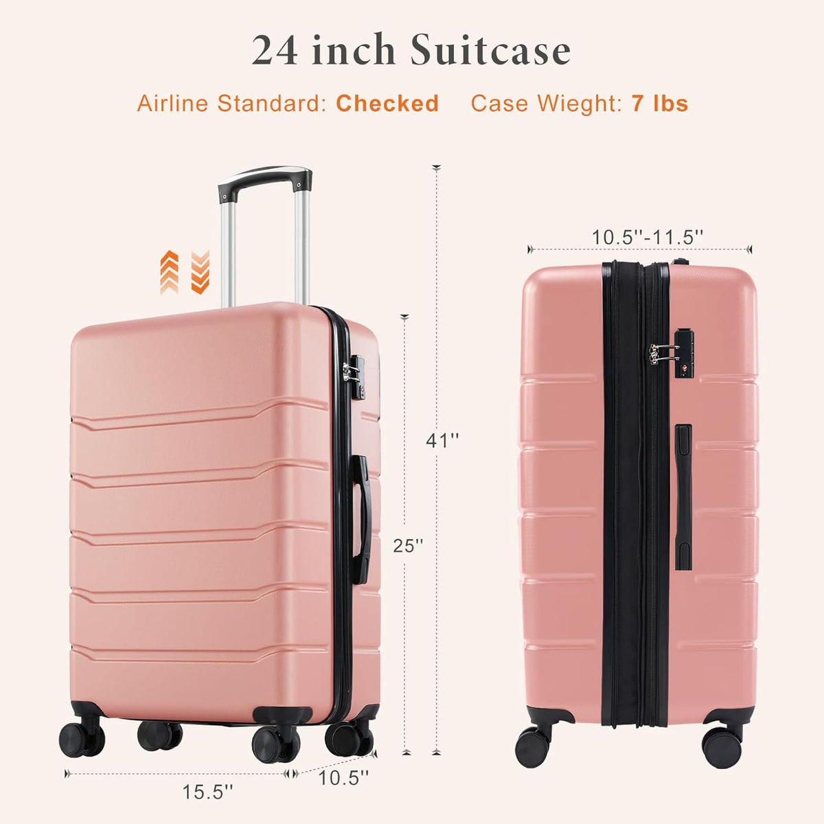 Carry on Luggage, Hard Shell ABS Suitcase with Double Spinner Wheels, Lightweight Expandable Rolling Suit Case with TSA Lock, 21 Inch Charcoal Black