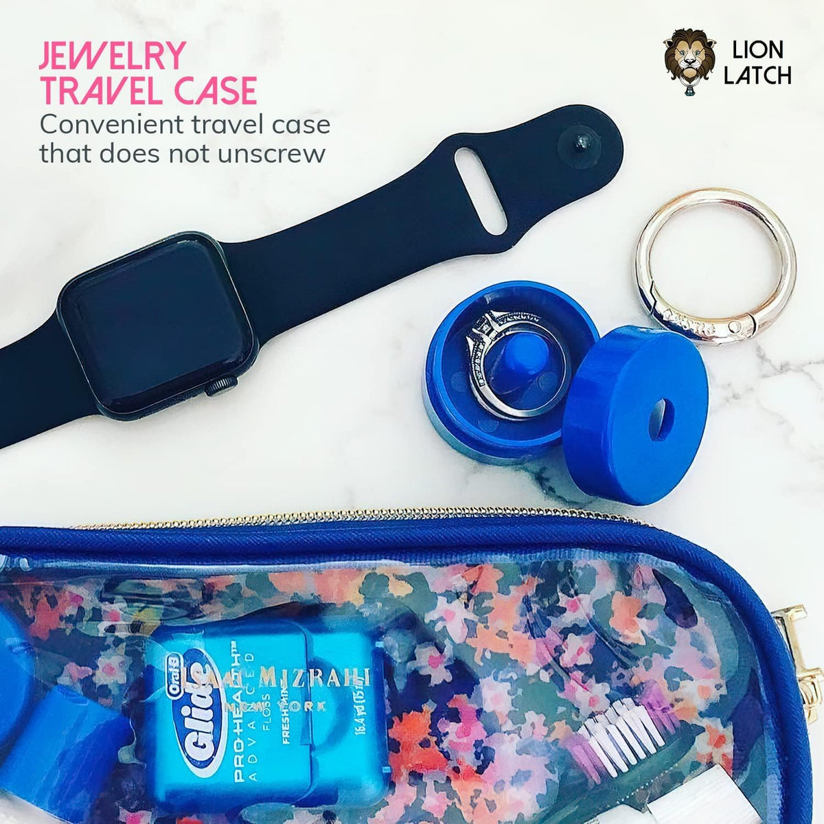 Travel Jewelry Box Case, Ring Holder on Shark Tank for Women Girls with Keychain, Small Jewelry Organizer Boxes Storage Case, Portable Key Chain