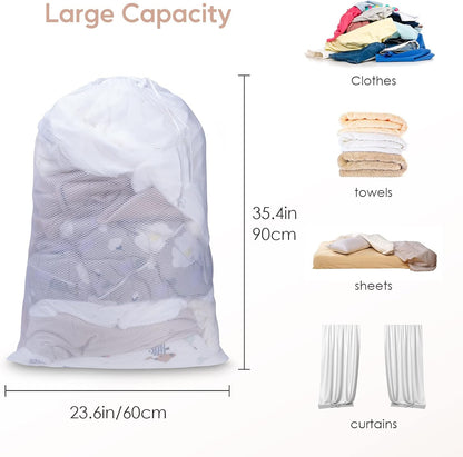 Meowoo Large Mesh Laundry Bag, 24×36inch Heavy Duty Mesh Laundry Bags Drawstring Lockable, Laundry Hamper Liner, Machine Washable, for Travel,Storage, Sports Factories, Dorms, White 1pcs