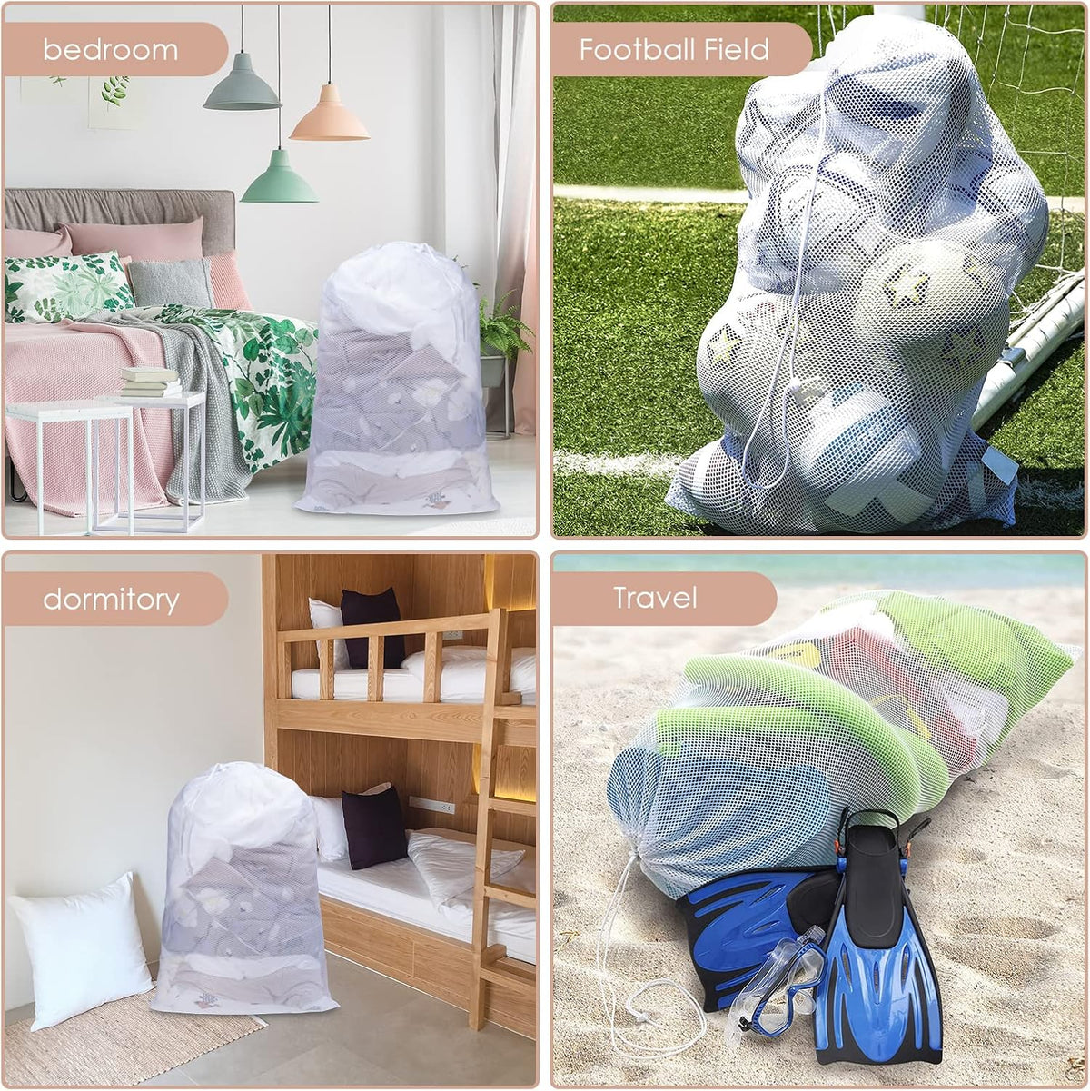 Meowoo Large Mesh Laundry Bag, 24×36inch Heavy Duty Mesh Laundry Bags Drawstring Lockable, Laundry Hamper Liner, Machine Washable, for Travel,Storage, Sports Factories, Dorms, White 1pcs